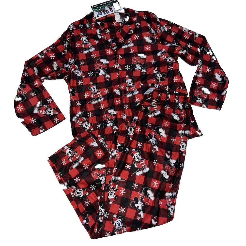 Disney Pajamas Womens M Red Buffalo Plaid Mickey Mouse Christmas 2pc Set NEW - Picture 2 of 9